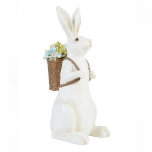NWT Transpac White Bunny with Flower Basket Decorative Figurine Lights up